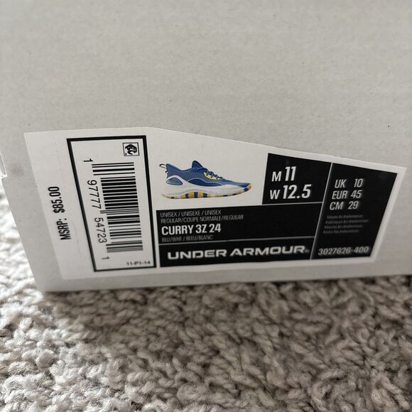 Under Armour Curry 3Z 24 Mens Blue Yellow White Basketball 3027626 -400 Size 11 - Picture 2 of 7